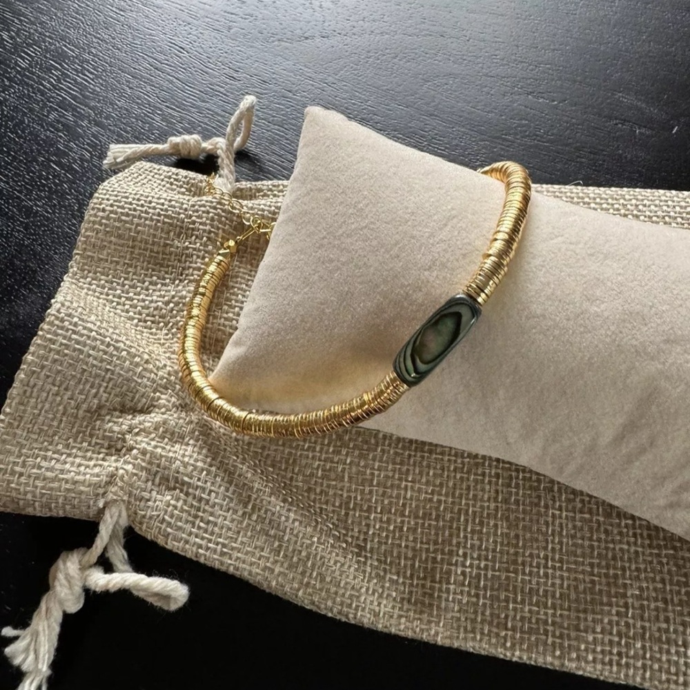 Abalone Ceremonial Bracelet with 24k Plated Gold Beads